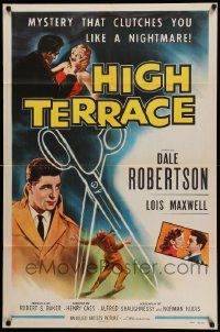 9y396 HIGH TERRACE 1sh '56 Dale Robertson, mystery that clutches you like a nightmare!