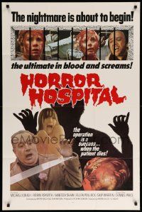 9y406 HORROR HOSPITAL 1sh '75 Michael Gough, English sci-fi horror, great images!