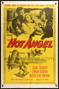 9y407 HOT ANGEL 1sh '58 teenage hot rod rebel gangs rip highways & skies w/thrills & terror!