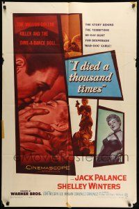 9y423 I DIED A THOUSAND TIMES 1sh '55 artwork of Jack Palance & sexy Shelley Winters!