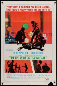 9y433 IN THE HEAT OF THE NIGHT 1sh '67 Sidney Poitier, Rod Steiger, Warren Oates, cool crime art!