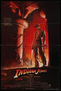 9y434 INDIANA JONES & THE TEMPLE OF DOOM 1sh '84 great art of Harrison Ford by Bruce Wolfe!