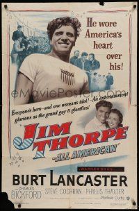 9y456 JIM THORPE ALL AMERICAN 1sh '51 Burt Lancaster as greatest athlete of all time!