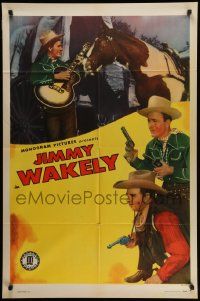 9y458 JIMMY WAKELY 1sh '40s great western cowboy images of the star, with gun, horse & guitar!