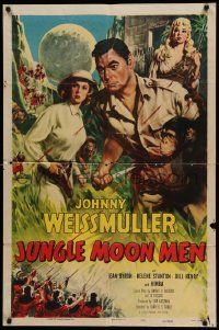 9y466 JUNGLE MOON MEN 1sh '55 Johnny Weissmuller as himself with Jean Byron & Kimba the chimp!