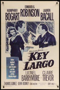 9y471 KEY LARGO 1sh R53 Humphrey Bogart, Lauren Bacall, Edward G. Robinson, John Huston film noir!