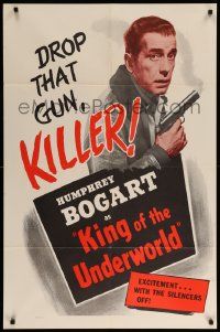 9y473 KING OF THE UNDERWORLD 1sh R56 Kay Francis cool art of Humphrey Bogart w/.45!