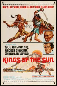 9y474 KINGS OF THE SUN style A 1sh '63 Frank McCarthy art of Yul Brynner fighting George Chakiris!