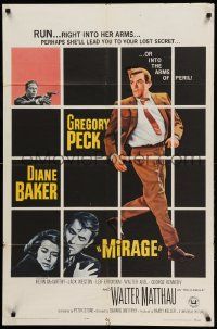 9y566 MIRAGE 1sh '65 cool artwork of Gregory Peck & Diane Baker!