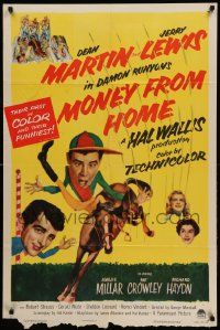 9y572 MONEY FROM HOME 3D 1sh '54 Dean Martin & horse jockey Jerry Lewis!