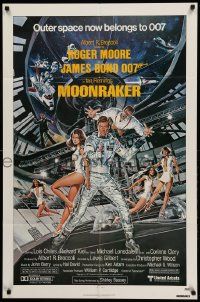 9y580 MOONRAKER 1sh '79 art of Moore as James Bond & sexy Lois Chiles by Goozee!