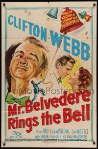 9y582 MR. BELVEDERE RINGS THE BELL 1sh '51 artwork of Clifton Webb winking at lovers!