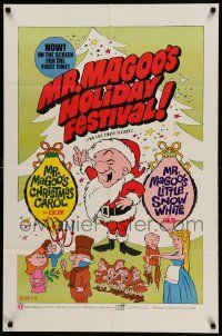 9y583 MR. MAGOO'S CHRISTMAS CAROL/MR. MAGOO'S LITTLE SNOW WHITE 25x38 1sh '70 great cartoon artwork!