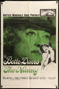 9y605 NANNY 1sh '65 creepy close up portrait of Bette Davis, Hammer horror!