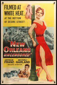 9y618 NEW ORLEANS UNCENSORED 1sh '54 Castle, sexy full-length Helene Stanton in red dress!