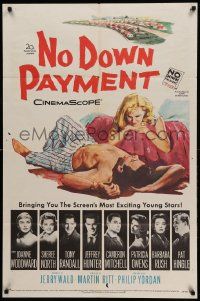 9y624 NO DOWN PAYMENT 1sh '57 Joanne Woodward, daring art of unfaithful sexy suburban couple!