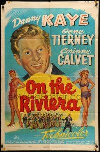 9y634 ON THE RIVIERA 1sh '51 art of Danny Kaye, sexy Gene Tierney & Corinne Calvet!