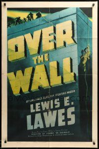 9y645 OVER THE WALL 1sh '38 cool title treatment & police shooting at escaped convict!