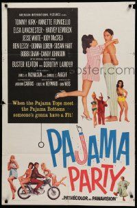 9y648 PAJAMA PARTY 1sh '64 Annette Funicello in sexy lingerie, Tommy Kirk, Buster Keaton!