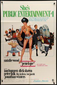 9y654 PENELOPE 1sh '66 Maurice Thomas art of sexiest Natalie Wood with big money bags and gun!