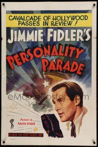9y656 PERSONALITY PARADE 1sh R40s cool different art of Jimmy Jimmie Fidler at the microphone!