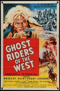 9y659 PHANTOM RIDER 1sh R54 Republic serial, Native American w/gun, Ghost Riders of the West!
