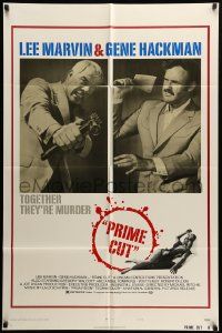 9y670 PRIME CUT style B 1sh '72 Lee Marvin w/machine gun, Gene Hackman w/cleaver!