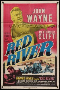 9y701 RED RIVER 1sh R52 different image of John Wayne, Montgomery Clift, Howard Hawks