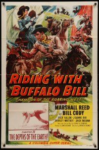 9y714 RIDING WITH BUFFALO BILL chapter 11 1sh '54 Cody to the Rescue, cool Cravath serial art!