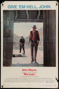 9y715 RIO LOBO 1sh '71 Howard Hawks, Give 'em Hell, John Wayne, great cowboy image!