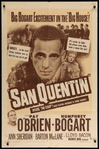 9y729 SAN QUENTIN 1sh R50 convict Humphrey Bogart with inmate & guard Pat O'Brien, Sheridan!