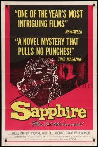 9y733 SAPPHIRE 1sh '59 murdered pregnant girl was passing for white, directed by Basil Dearden!