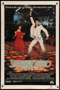 9y735 SATURDAY NIGHT FEVER 1sh '77 best image of disco John Travolta & Karen Lynn Gorney!