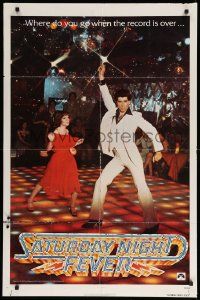 9y736 SATURDAY NIGHT FEVER teaser 1sh '77 best image of disco John Travolta & Karen Lynn Gorney!