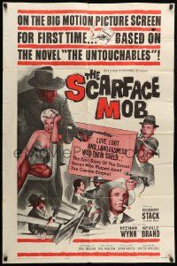 9y740 SCARFACE MOB 1sh '62 Barbara Nichols, cool art of Robert Stack as Eliot Ness!