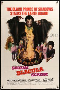 9y743 SCREAM BLACULA SCREAM 1sh '73 great artwork of black vampire William Marshall & Pam Grier!