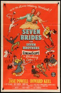 9y752 SEVEN BRIDES FOR SEVEN BROTHERS 1sh '54 art of Jane Powell & Howard Keel, classic musical!