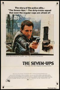 9y755 SEVEN-UPS 1sh '74 close up of elite policeman Roy Scheider pointing gun!
