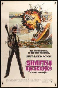 9y762 SHAFT'S BIG SCORE 1sh '72 great artwork of mean Richard Roundtree with big gun!