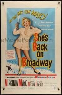 9y771 SHE'S BACK ON BROADWAY 1sh '53 full-length sexy Virginia Mayo in skimpy outfit!