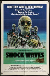 9y773 SHOCK WAVES 1sh '77 Peter Cushing, art of Nazi zombies terrorizing boat!