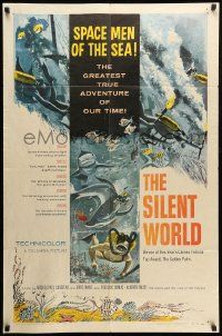 9y779 SILENT WORLD 1sh '56 Jacques Cousteau, Louis Malle, true adventure of space men of the sea!