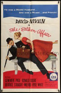9y780 SILKEN AFFAIR 1sh '56 David Niven is a model husband, sexy Genevieve Page is a French model!