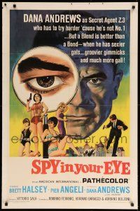 9y807 SPY IN YOUR EYE 1sh '66 Dana Andrews has sexier gals and groovier gimmicks, cool art!