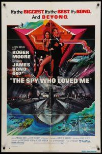 9y808 SPY WHO LOVED ME 1sh '77 cool art of Roger Moore as James Bond by Bob Peak!