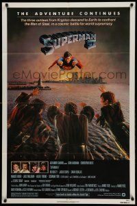 9y848 SUPERMAN II NSS style 1sh '81 Christopher Reeve, Terence Stamp, artwork over New York City!