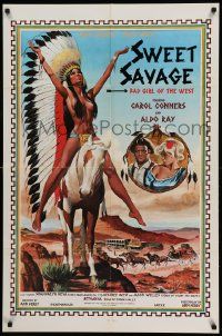 9y856 SWEET SAVAGE 1sh '77 great art of naked Native American Indian Shadowlyn Neva!