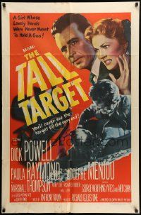 9y866 TALL TARGET 1sh '51 Anthony Mann film noir, art of Dick Powell & Paula Raymond!