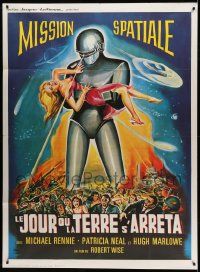 9z783 DAY THE EARTH STOOD STILL French 1p R60s different art of Gort holding sexy girl!