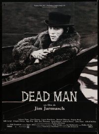 9z784 DEAD MAN French 1p '96 c/u of Johnny Depp in fur coat w/ gun, Jim Jarmusch's mystic western!